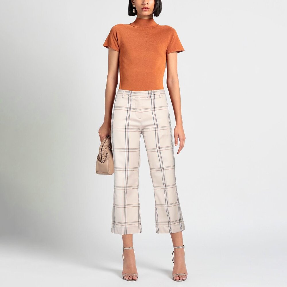 QL2 Quelledue Maura Cotton Ankle Trouser Cream Plaid Size IT 38 US 2